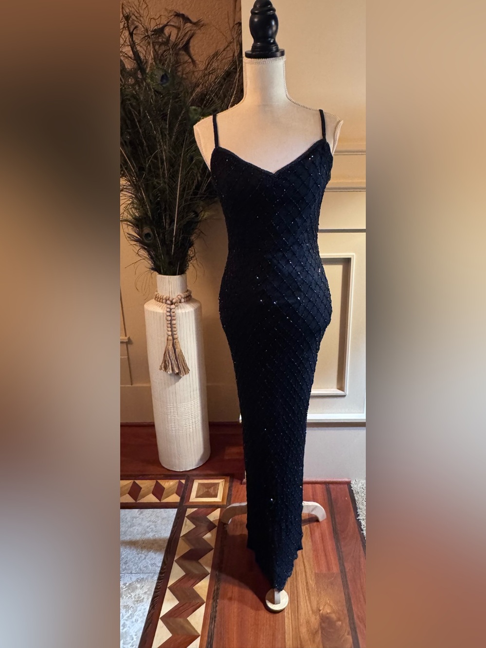 Stenay Black Beaded Spaghetti-Strap Maxi Dress